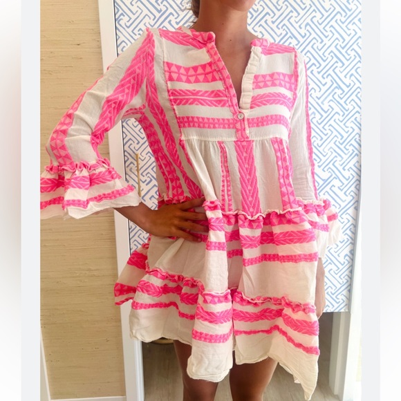 Pink and Cream Women's Dress - Picture 3 of 5